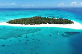 Aerial view of Mnemba Island, Zanzibar, showcasing turquoise waters, coral reefs, and pristine white sandy beaches