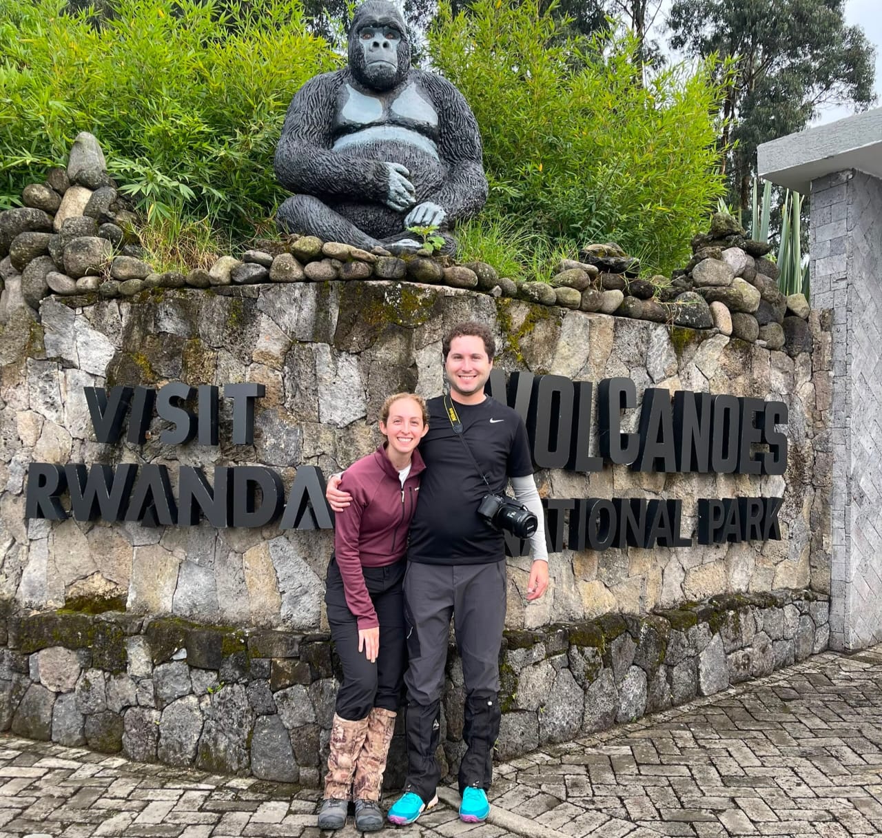 Travelers preparing for a Rwanda gorilla trekking safari in Volcanoes National Park.