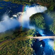 Aerial view of Victoria Falls and Zambezi River